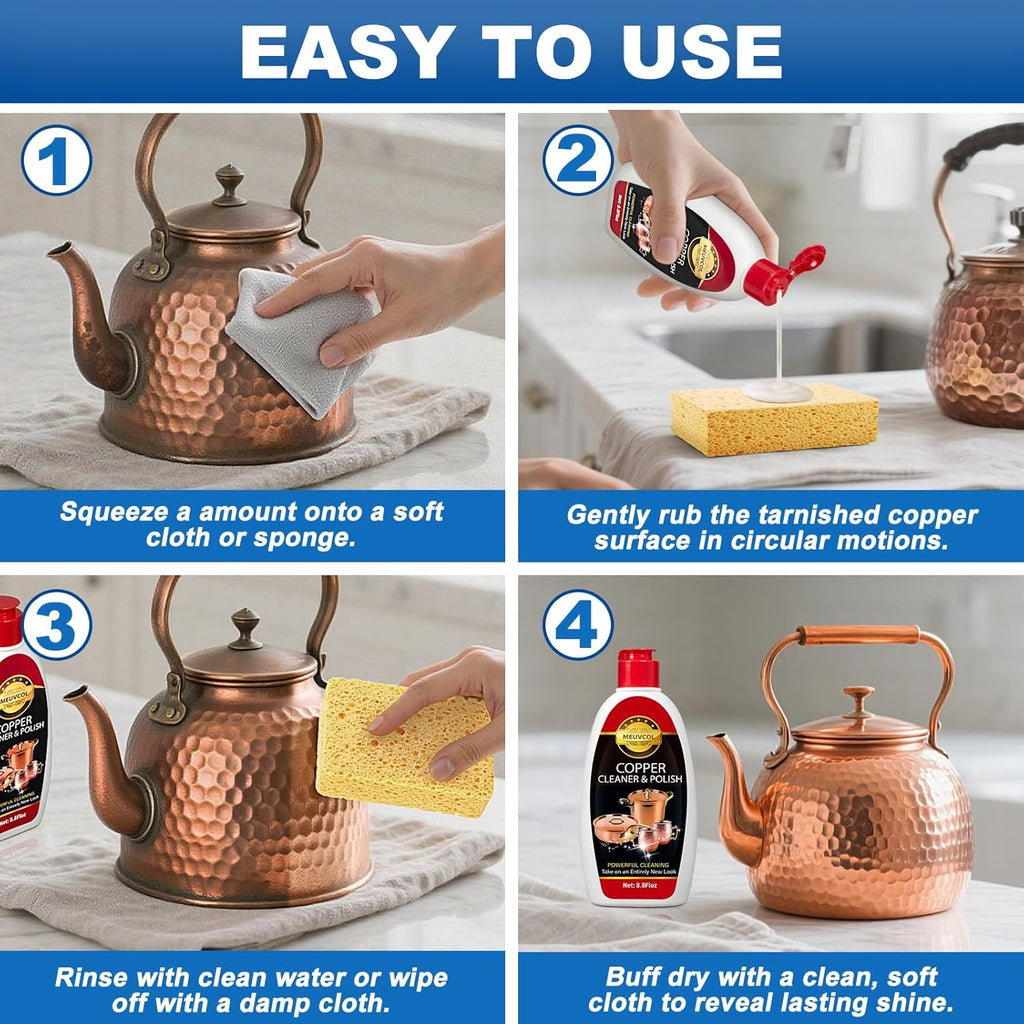 Copper & Brass Cleaner and Polish – 17.6 Oz Gentle Copper Polishing Cream for Pots, Pans, Sinks, Cups, Antiques – Restores Shine, Gentle Removes Tarnish & Stains – Non-Scratch, Easy to Use