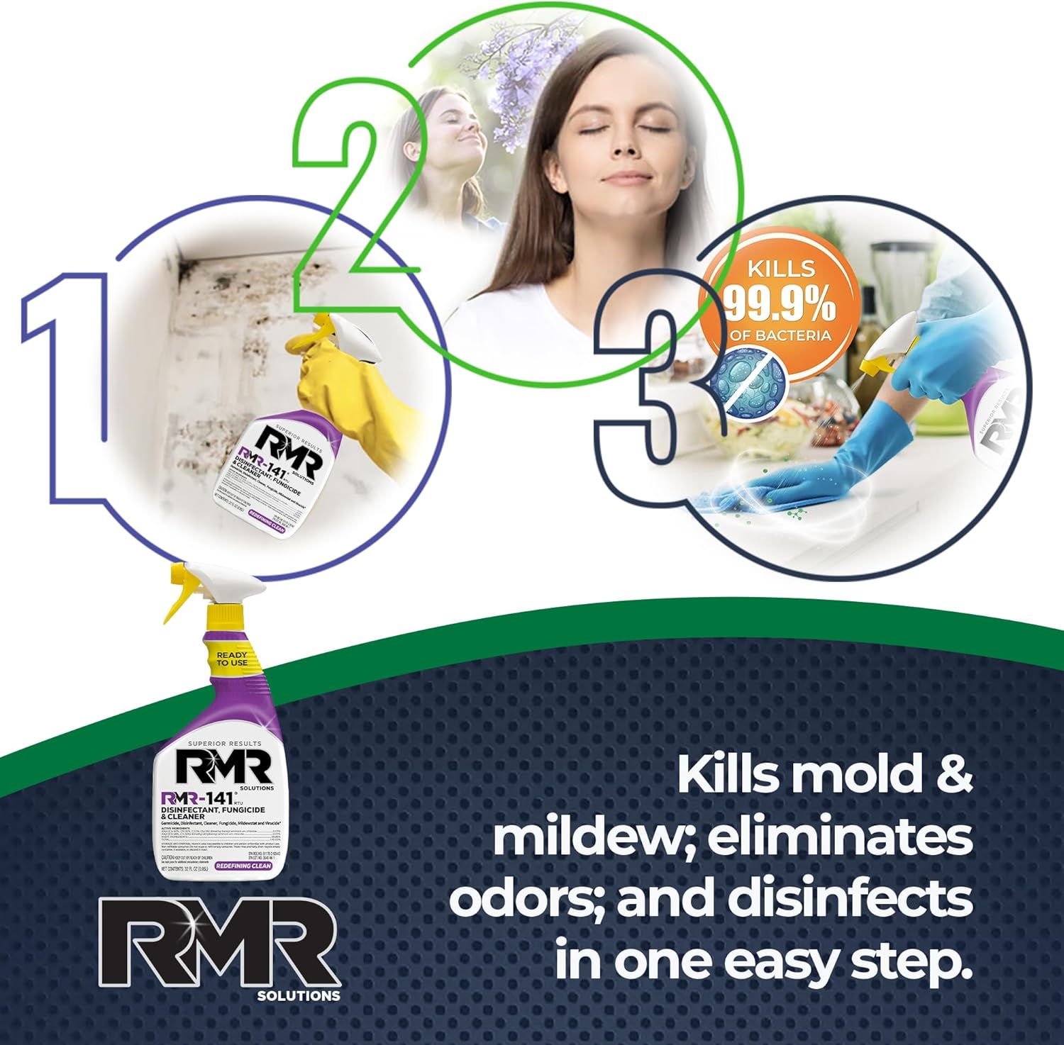 RMR-141 EPA Registered Mold and Mildew Killer, Eliminates Odors, Removes Mold, Mildew, Bacteria, and Viruses, 2-Pack of 32-Ounce Bottles
