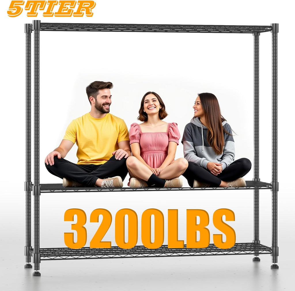 Himimi Storage Shelves with Wheels, 5-Tier Heavy Duty Steel Wire Rack Storage Shelving, Adjustable Metal Storage Shelves for Garage Kitchen Pantry Bathroom Laundry 18" D*60" W*82" H, Black