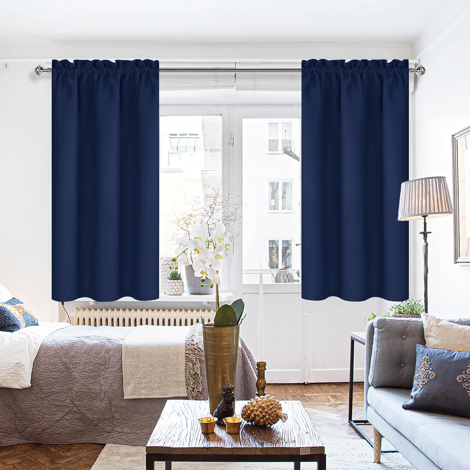 DWCN Navy Blue Blackout Curtains for Bedroom 54 Inches Long 2 Panels Set Window Drapes Thermal Insulated Room Darkening Rod Pocket Curtains for Kids Boys Room (W38 x L54 Inch, Navy Blue)
