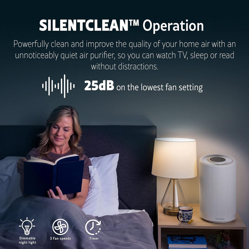 Kenmore PM1005 Air Purifier with H13 True HEPA Filter, Covers Up to 850 Sq.Foot, 25db SilentClean 3-Stage HEPA Filtration System for Office & Bedroom