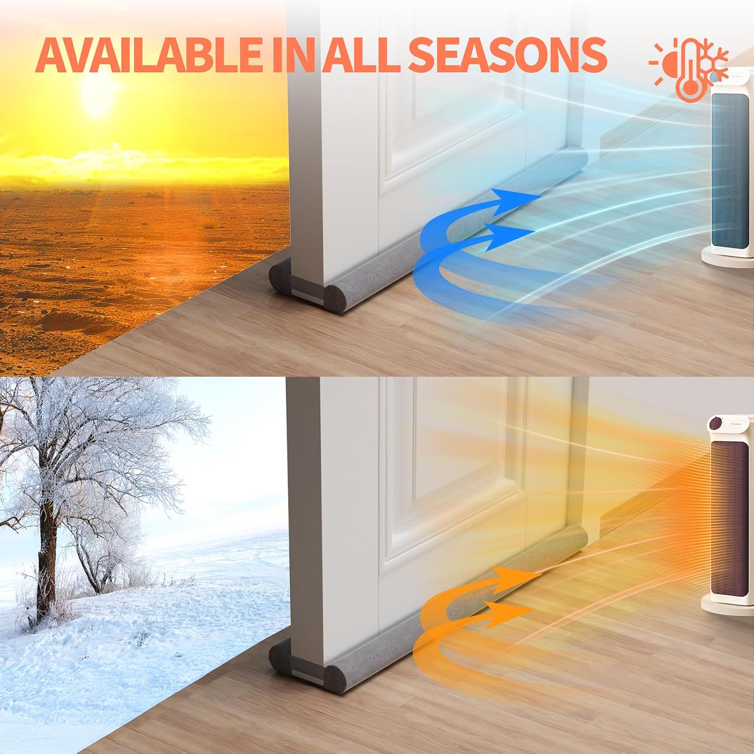 Door Draft Stopper for Bottom of Door, Under Door Gap Filler/Seal for Big Gap, No Folding Required, Flexible Installation Door Sweep soundproofing Strip for Home & Apartment, 32-36in, Grey