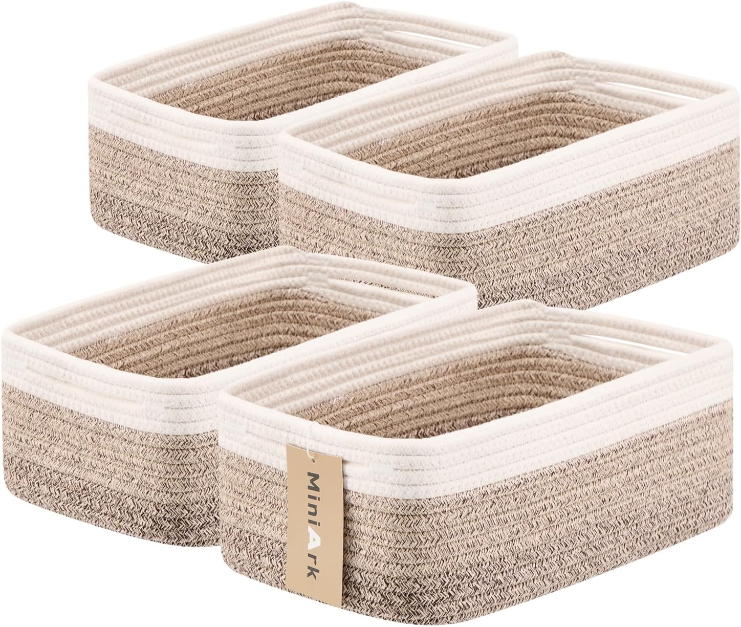 Small Storage Baskets for Organizing | Closet Organizer Bins | Shelf Toy Basket | Woven Rope Baskets | Cube Decorative Box | Shallow Basket | 13x8.5x5.1” | 4 Packs Gradient Brown