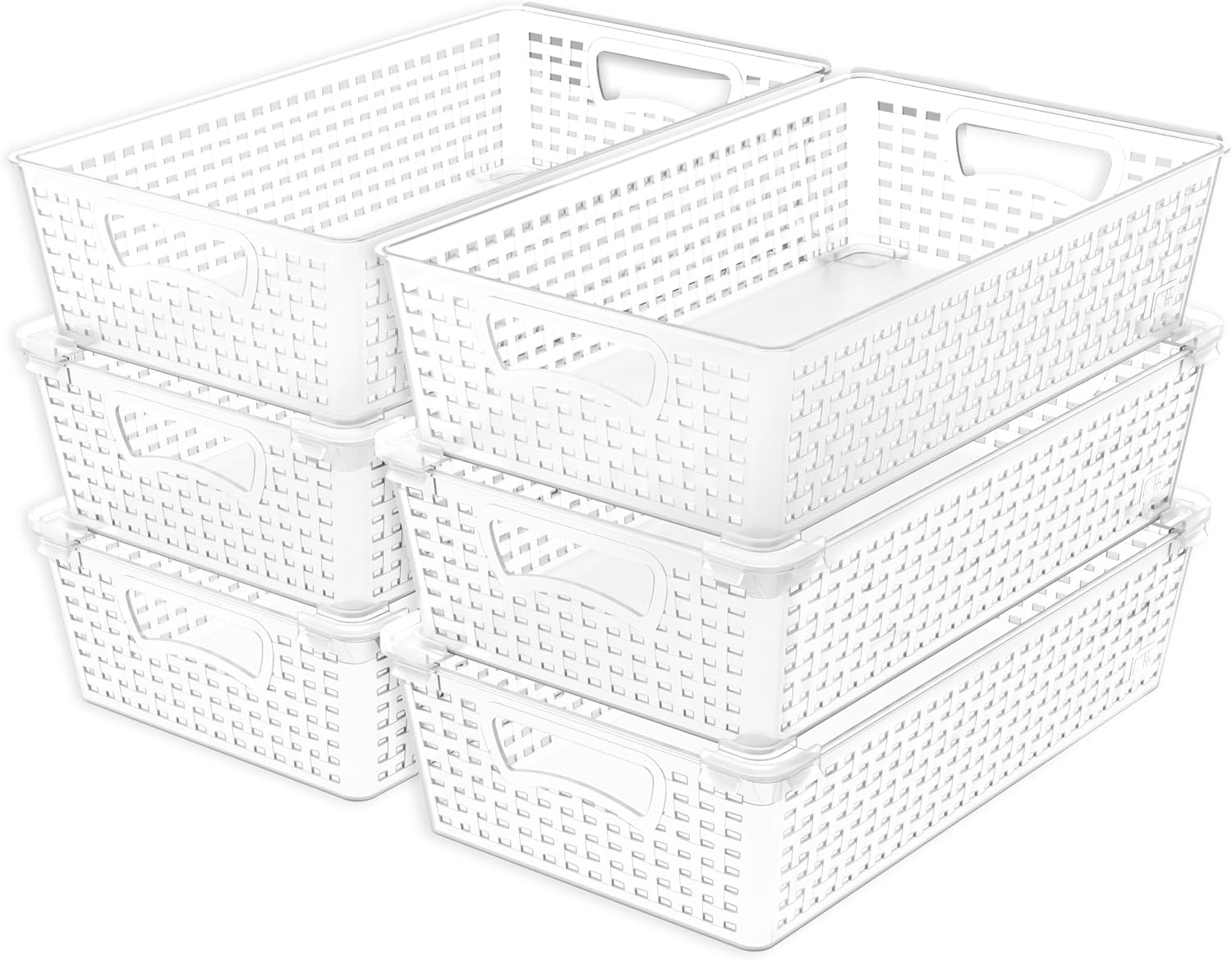 Simple Houseware Stackable Plastic Woven Basket Organizer, 6 Pack, 14.5" x 8.5" x 3.5", Clear