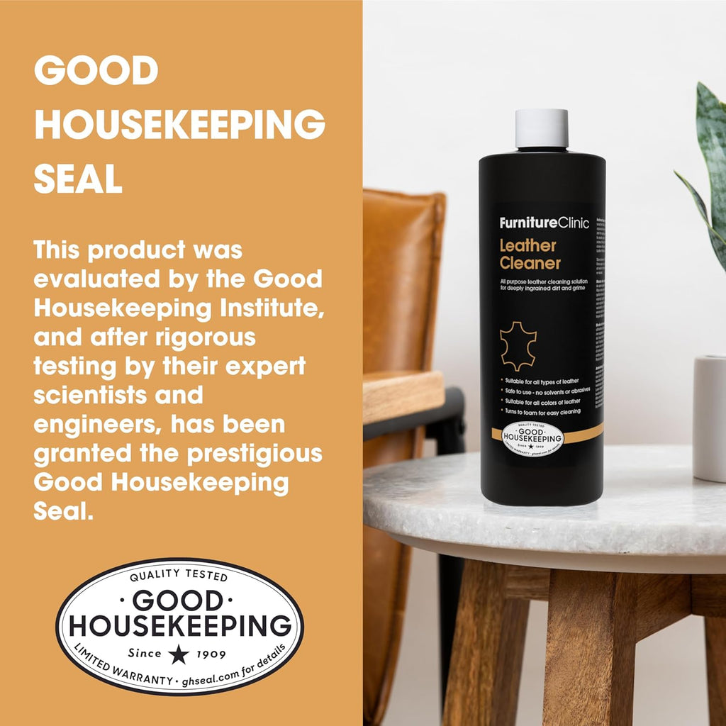 Furniture Clinic Leather Cleaner | Non-Toxic | Removes Dirt & Grime | All-Purpose Cleaning Solution for Couches, Car Seats, Purses, Shoes & Saddles | Restores All Leather Types | 8.5oz / 250ml