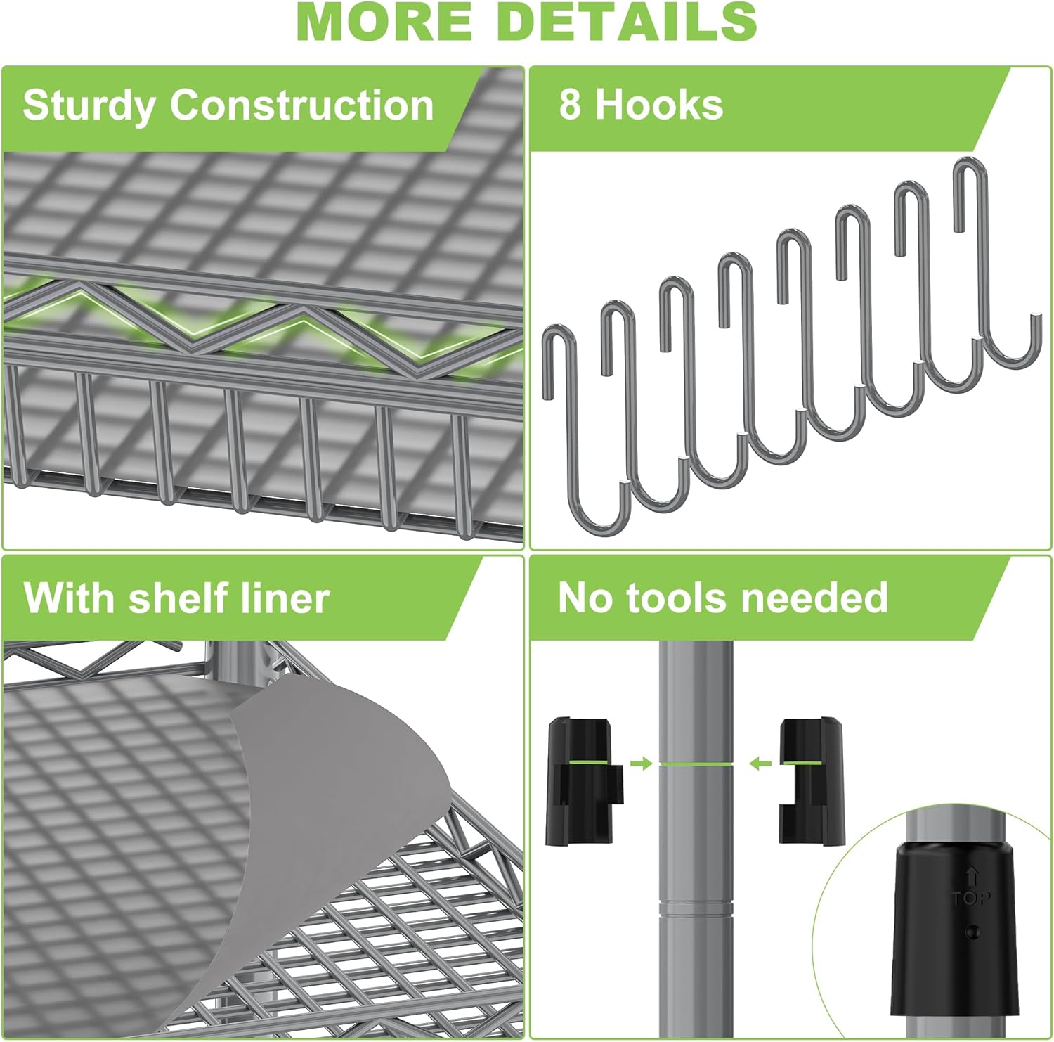 Metal Heavy Duty Carts with Wheels 1050lbs, 3 Tier Rolling Utility Cart with Storage, Steel Wire Carts with Handle Bar&Shelf Liner, Commercial Grade Trolley for Kitchen, Grocery