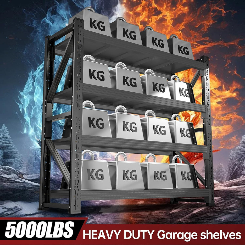 60" W Storage Shelves Heavy Duty, 4 Tier Metal Garage Shelving Units, 5000LBS Heavy Duty Adjustable Shelf, Garage Storage Rack, Industrial Shelving for Shop, Warehouse,60" W x 24" D x 79" H