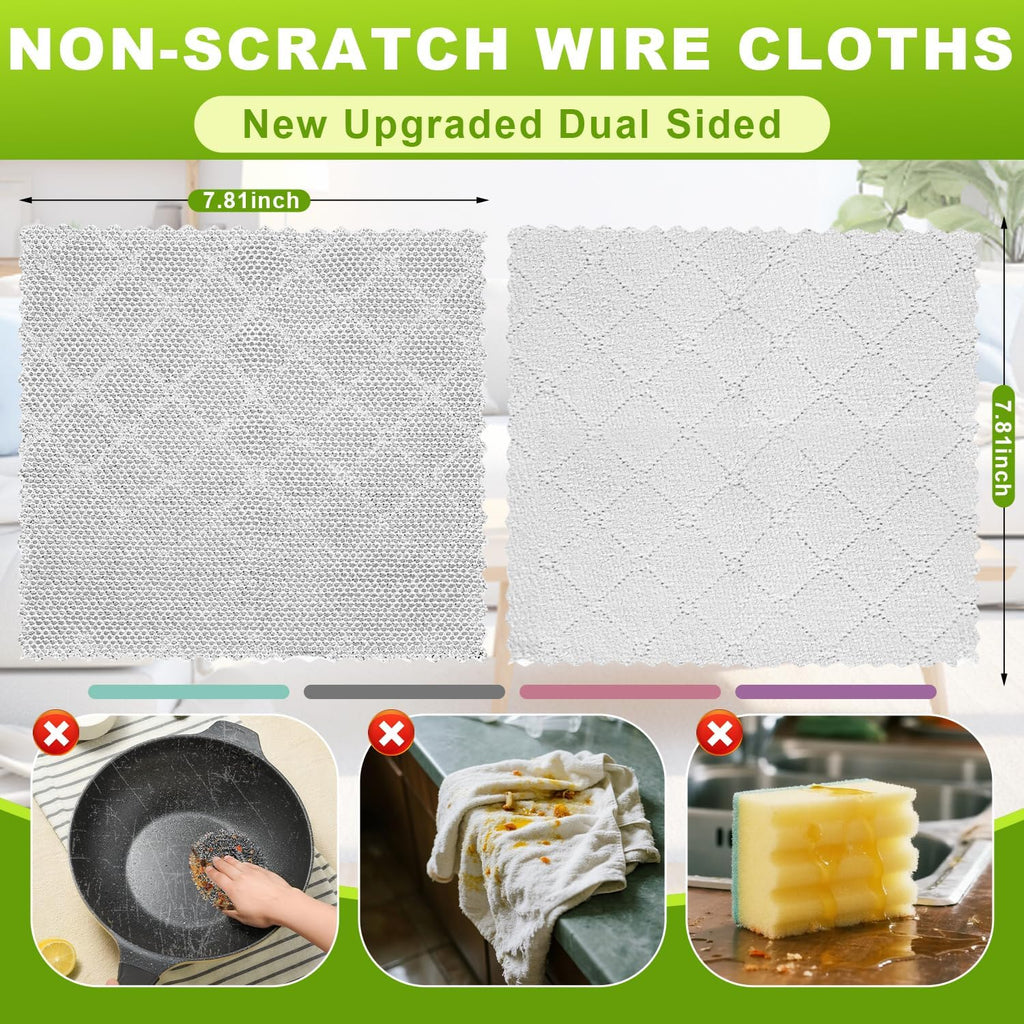 12 Pcs Multipurpose Wire Dishwashing Rag, Upgraded Double-Layer Non-Scratch Wire Dish Cleaning Cloths, Reusable Steel Scrubberfor Kitchen, Cookware, Sinks, Stove Tops, 10"x10"