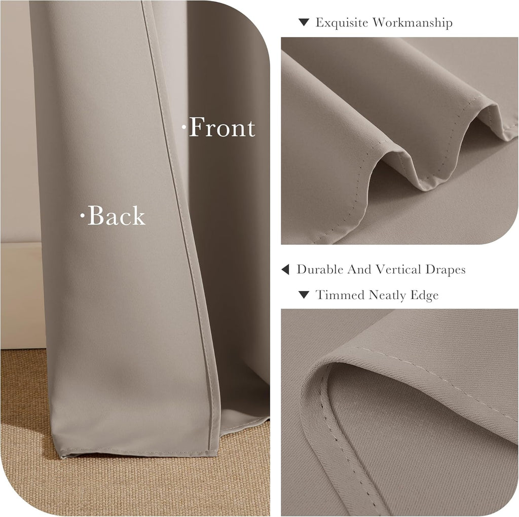 PONY DANCE Light Taupe Blackout Curtains - Thermal Isulated Room Darkening Drapes for Bedroom/Living Room, Set of 2 Curtain Panels, 55 x 80 inch