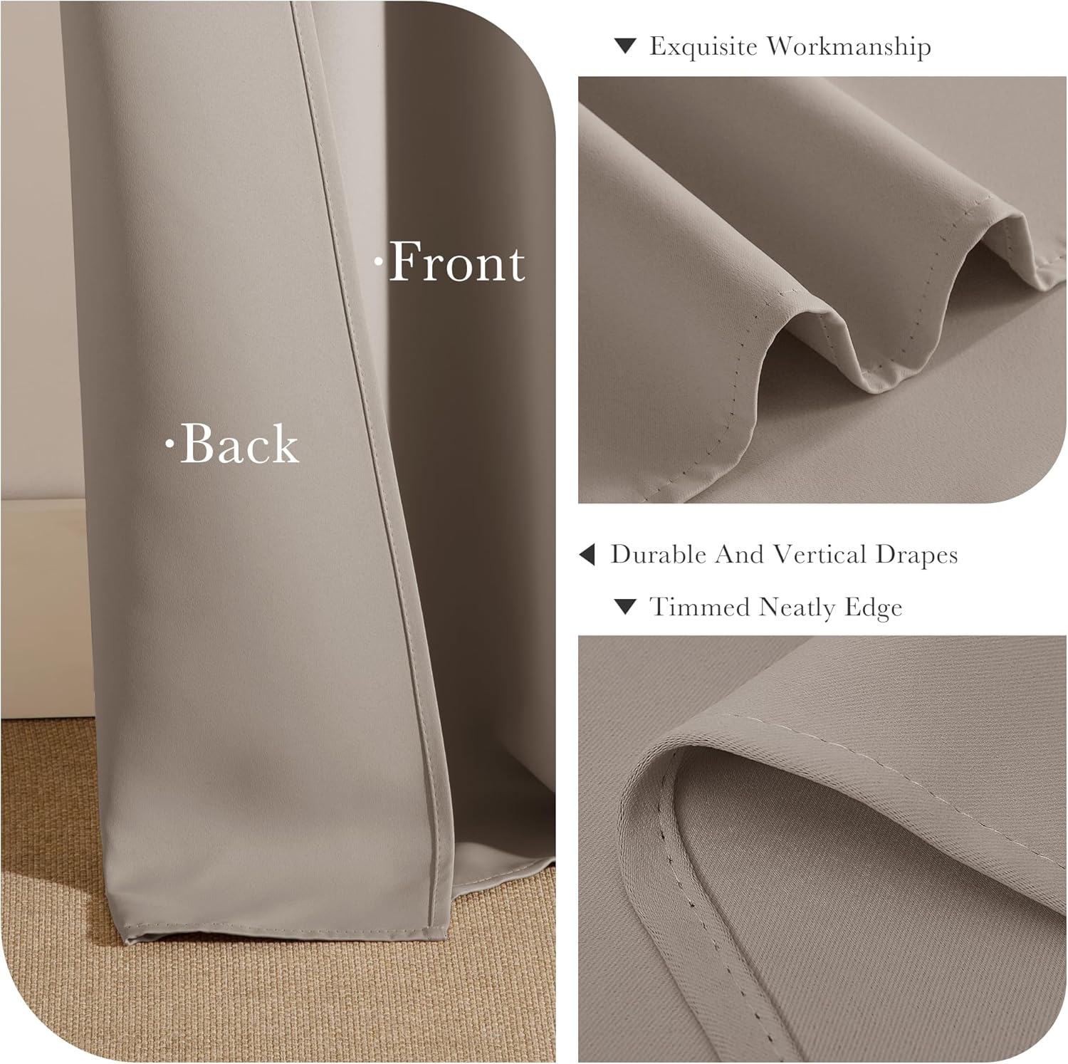 PONY DANCE Light Taupe Blackout Curtains - Thermal Isulated Room Darkening Drapes for Bedroom/Living Room, Set of 2 Curtain Panels, 55 x 80 inch