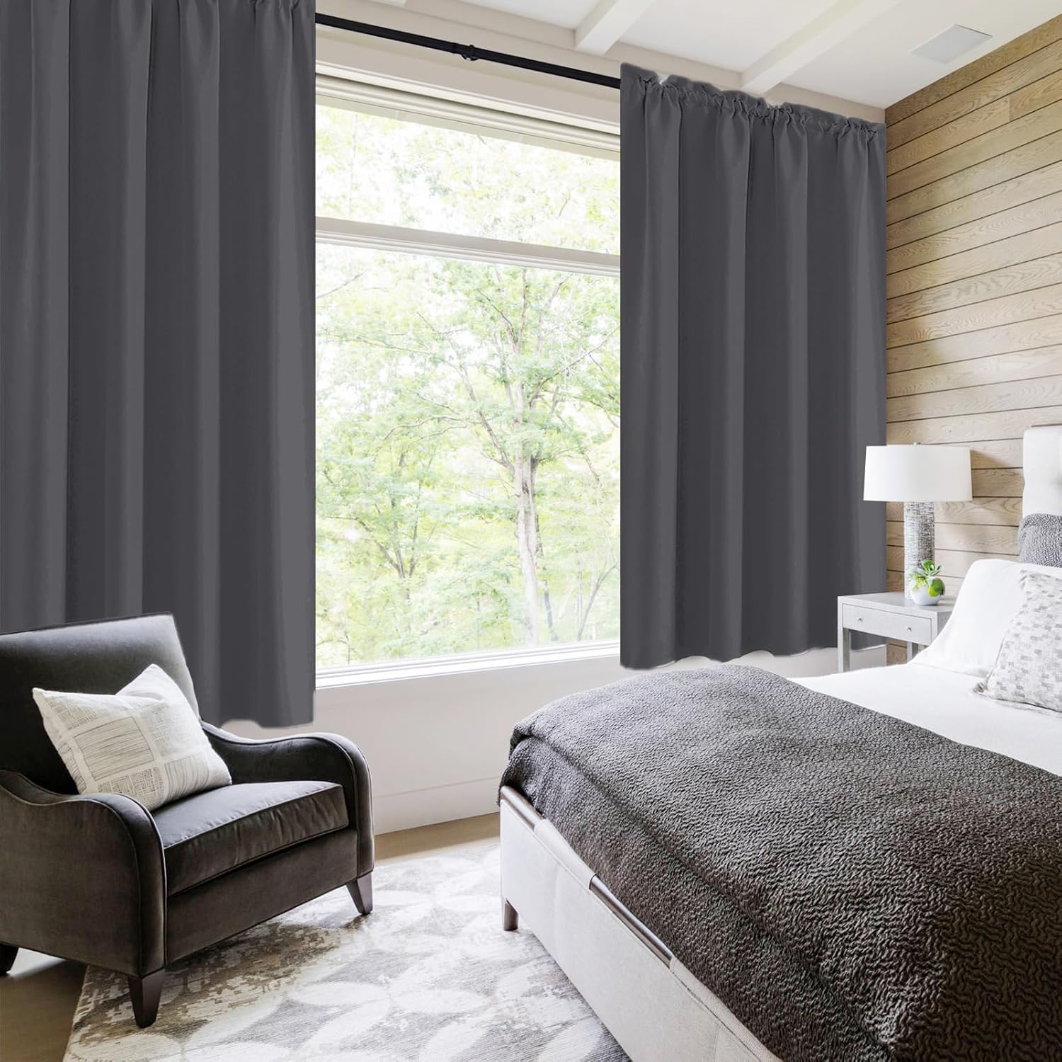 DWCN Blackout Curtains for Bedroom 63 Inch Length 2 Panels Set, Solid Thermal Insulated Energy Saving Rod Pocket Window Treatment Curtains Blackout Drapes (W42 x L63 Inch, Dark Grey)