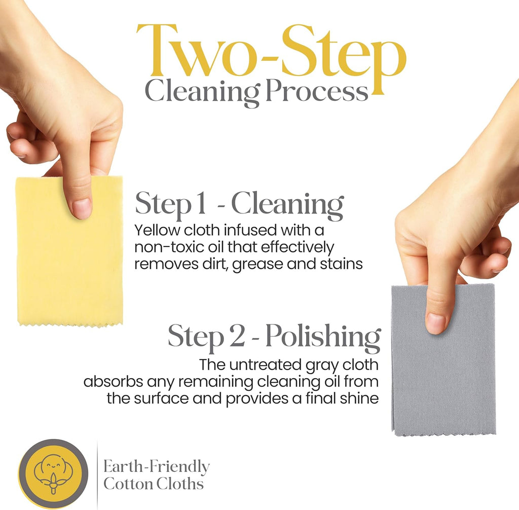 Mayflower Polishing Cloth for Stainless Steel Copper Brass Chrome Made in USA Non Toxic 2 Cotton Cleaning Set 11 x 14 in ea.User-Friendly Cleaner for Kitchen Watch Musical Instruments Coins Antiques