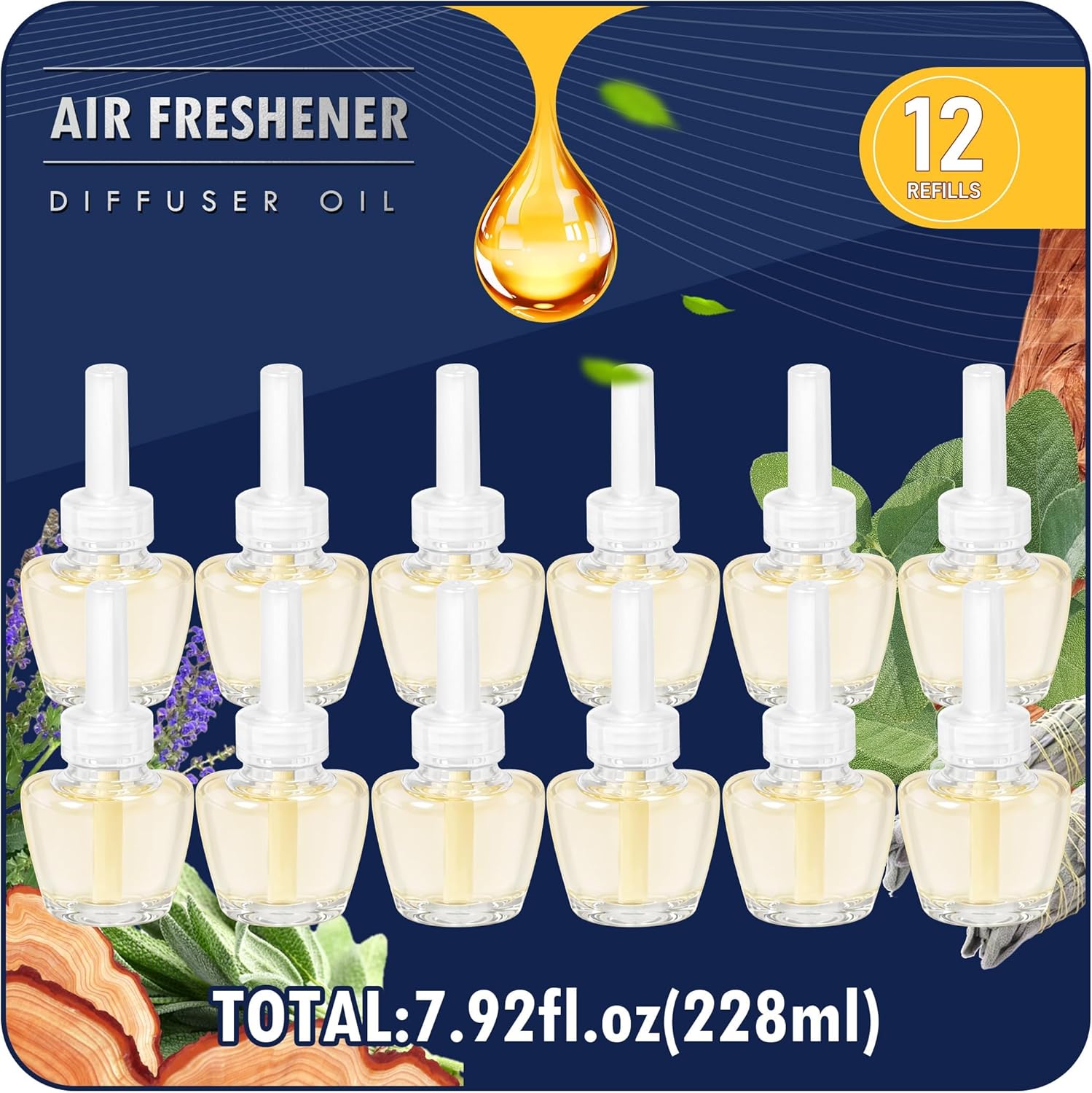 Plug-In Air Freshener Refills 12 Count - Palo Santo & Eucalyptus, Baby Powder Scent For Rooms & Bathrooms Office Wall Plug-In Refills, Compatible with Air Wick,Compatible with Glade