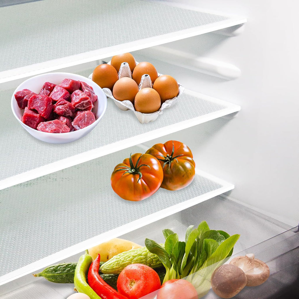 10Pcs Refrigerator Liners, Washable Fridge Liner Shelf Mats Refrigerator Pads for Cupboard Cabinet Drawer Home Kitchen Accessories Organization (Clear)