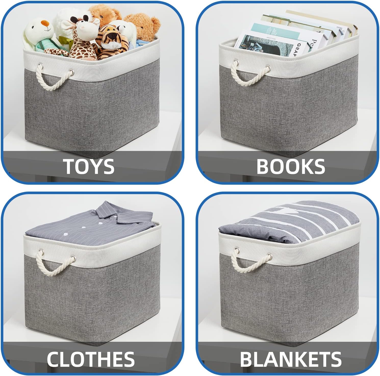 Temary Baskets for Organizing, 2 Pack Storage Baskets Large Fabric Baskets with Handles, Decorative Basket for Gifts Empty for Home (White&Grey,16Lx12Wx12H Inches)