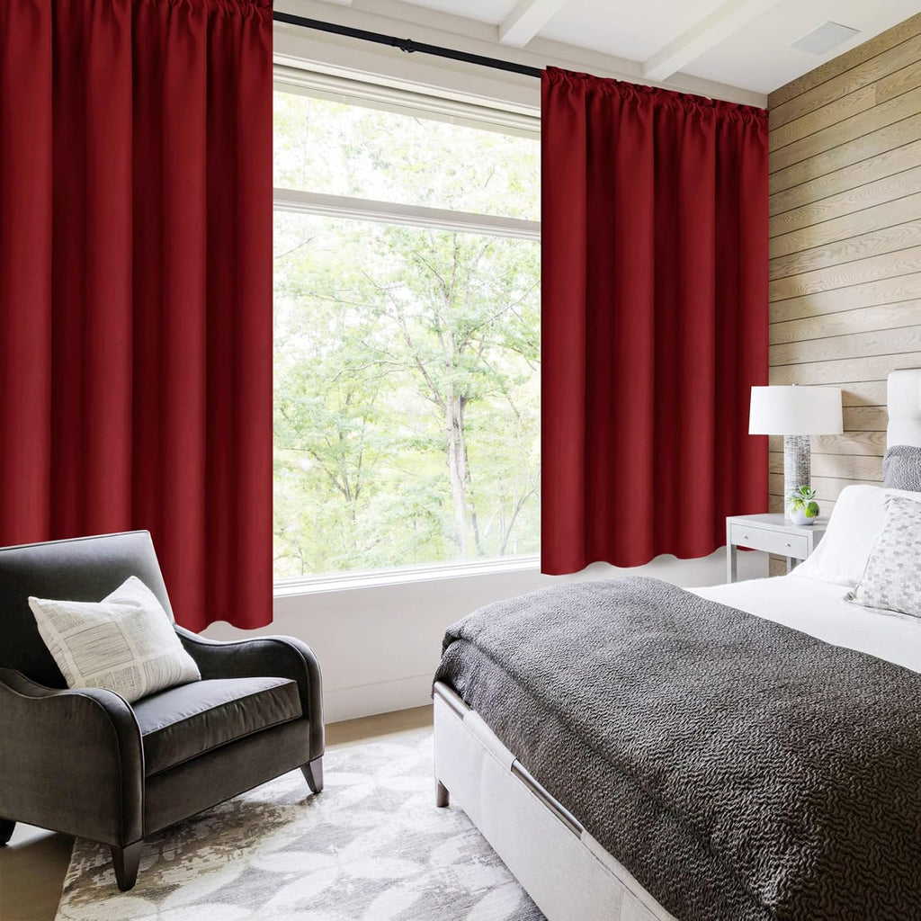 DWCN Christmas Burgundy Room Darkening Blackout Curtains - Thermal Insulated Privacy Energy Saving Window Curtain Drapes 38 x 45 inch Length, Set of 2 Bedroom Living Room Curtains