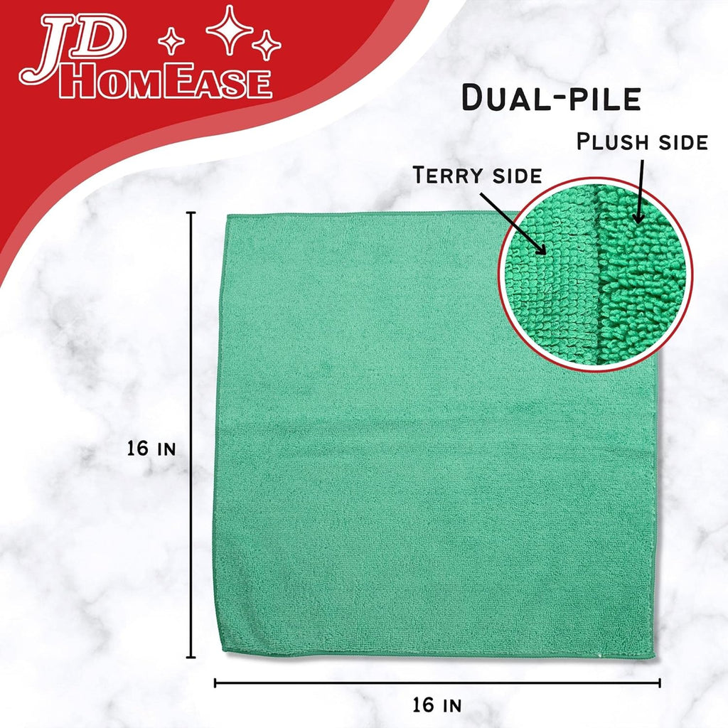 Microfiber Cleaning Cloths,120 Pack, 16"x16", All-Purpose, Softer, Highly Absorbent, Lint-Free, Reusable, Washable Pro Towels, Green, for House, Kitchen, Bathroom, Car, Office