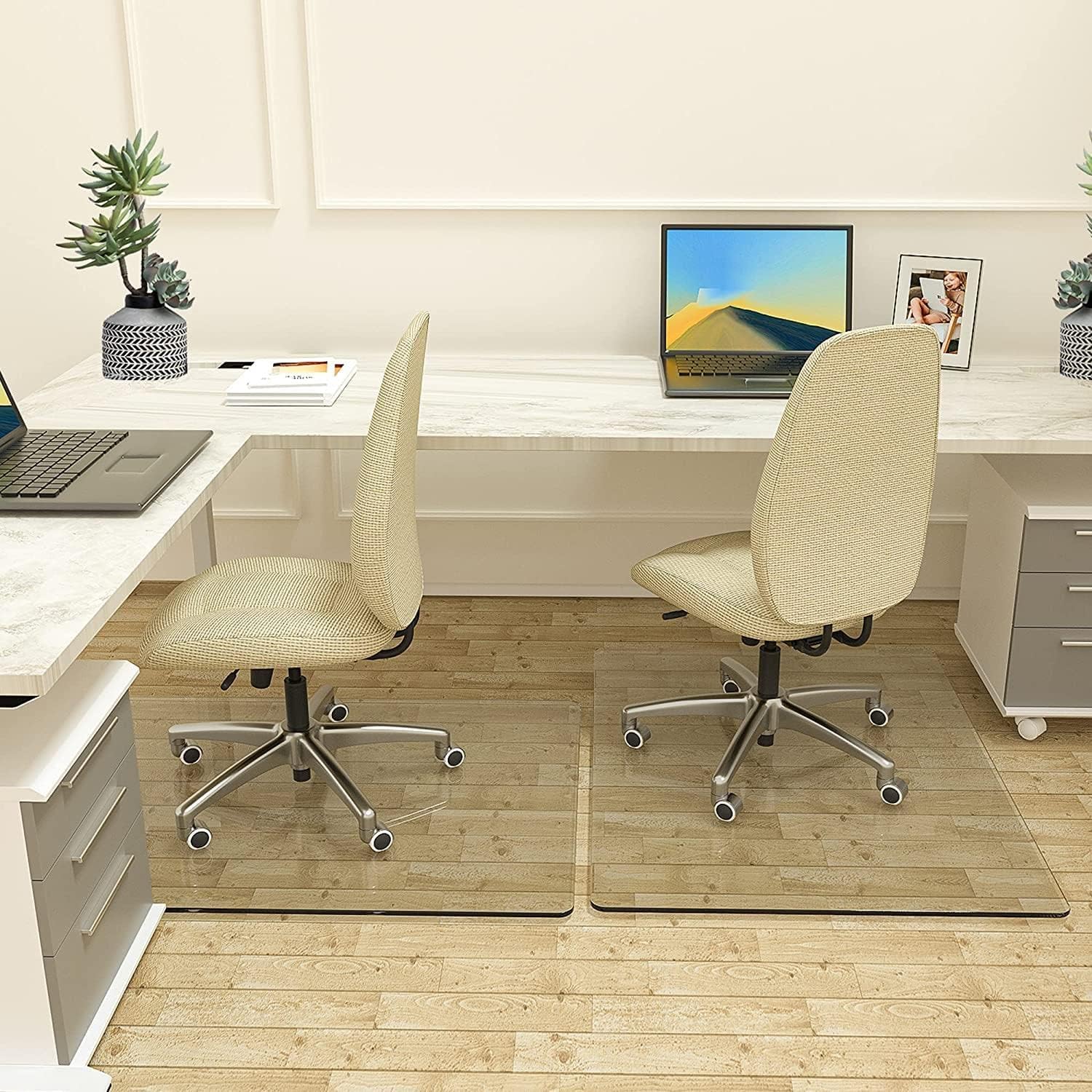 46" x 55" Chair Mat for Carpet - Office Chair Mat - Tempered Glass Floor Mat for Home/Office/Carpet Clear Computer Floor Mat - with 4 Anti-Slip Pads