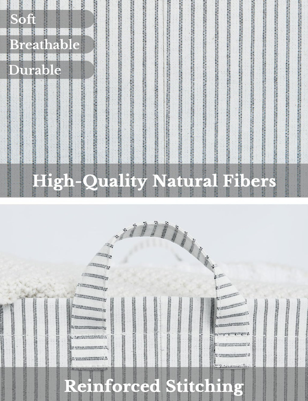 StorageWorks Storage Bins, Fabric Storage Bins for Shelves, Extra Large Storage Baskets with Metal Frame, Closet Baskets and Bins with Handles, Jumbo, Gray and White Stripes, 2-Pack