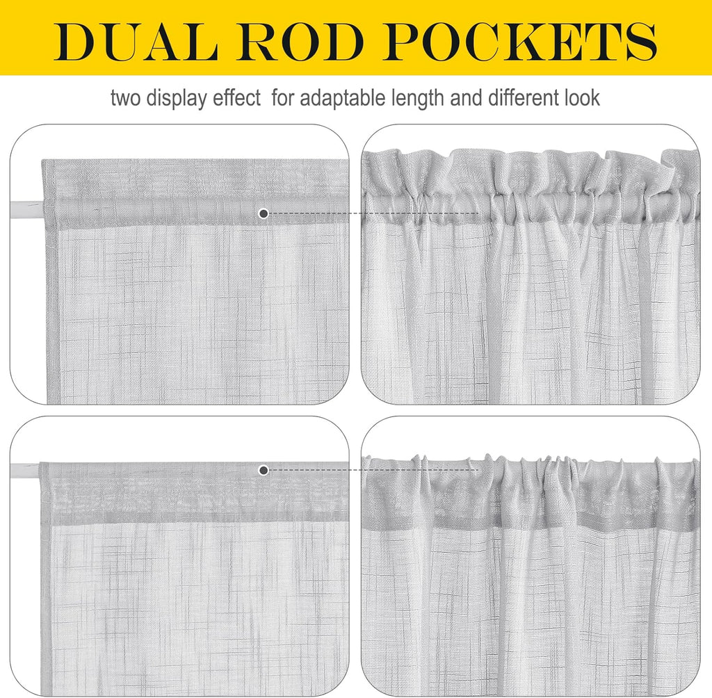 NICETOWN Door Curtain 40 inches Long - Linen Textured French Door Curtain, Semitransparent Sheer Panel 40 inches Length (1 Panel, Light Grey, with Single Tieback)