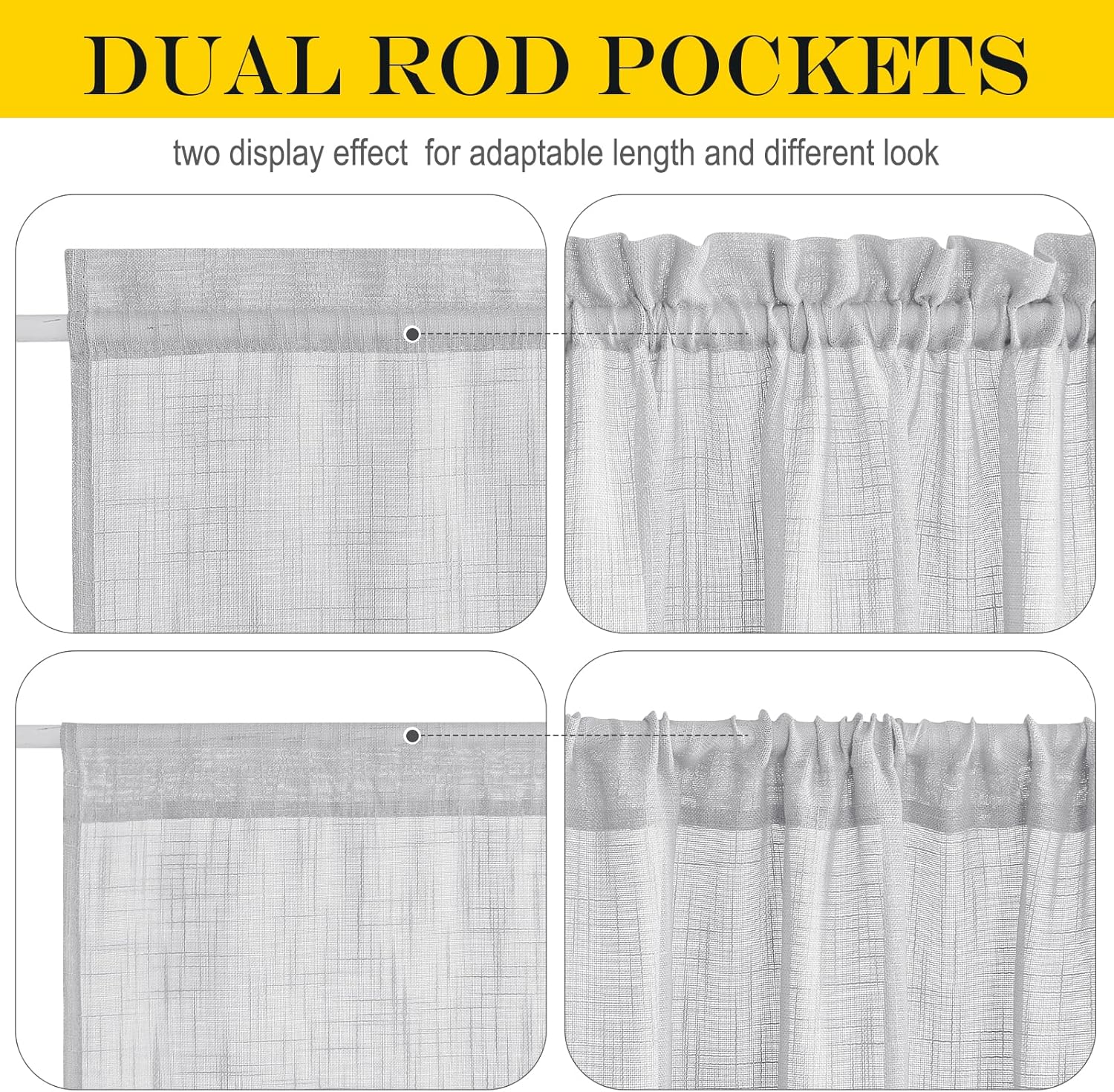 NICETOWN Door Curtain 40 inches Long - Linen Textured French Door Curtain, Semitransparent Sheer Panel 40 inches Length (1 Panel, Light Grey, with Single Tieback)