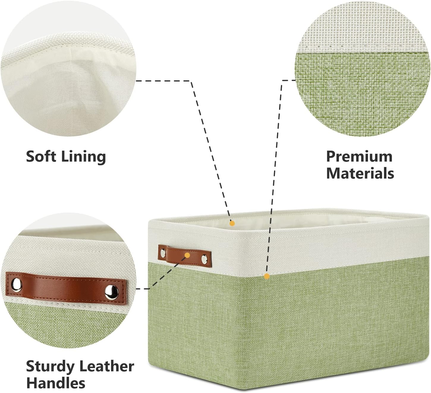 DULLEMELO Fabric Storage Bins for Laundry, Home, Foldable Storage Baskets for Shelves, Toys, Collapsible Storage Bins for Office,Bedroom(3-Pack Medium-15 inch X 11 inch X 9.5 inch , White&Green)