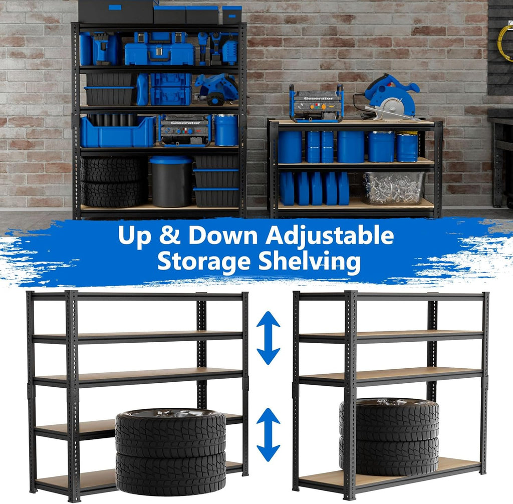 Garage Shelving, 2 PCS Storage Shelves Heavy Duty 2000 LBS Capacity, 5 Tier Adjustable Metal Organizer Wire Rack, 36" L x 18" W x 72" H Utility Shelf Unit for Kitchen Pantry