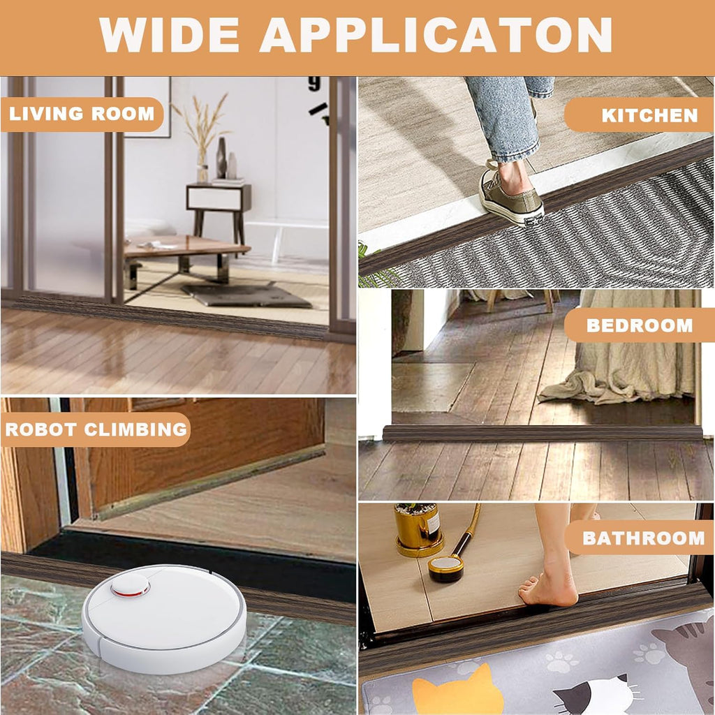 Vinyl Door Threshold Flooring Transition Strip Self Adhesive Carpet Edging Strip for Laminate Doorway Edge Threshold from 1/5" to 2/5" (Grayish Brown Wood Grain, 6.6 Ft)