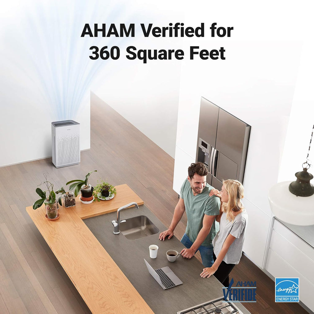 WINIX AM90 Air Purifier for Home Large Room Up to 1740 Ft² in 1 Hr With Air Quality Monitor, True HEPA, Carbon Filter and Auto Mode, Captures Pet Allergies, Smoke, Dust