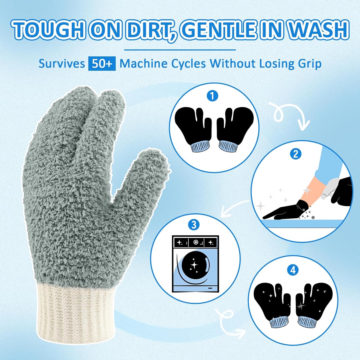 MIG4U Microfiber Dusting Gloves House Reusable Cleaning Glove for Blinds, Windows, Shutters, Furniture, and Car, Gray 2 Pairs S/M