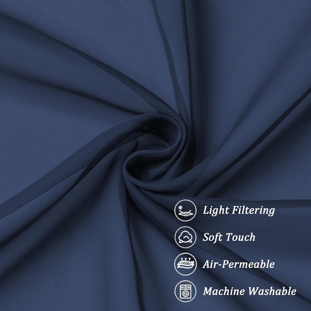 Chyhomenyc Sheer Window Valance Curtains, 42x14 Inches Light Filtering Valances Windows Treatment, Small Rod Pockets Voile Sheer Curtains for Living Room/Bathroom/Basement, Navy Blue, 2PCS