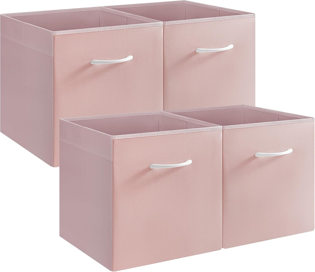 StorageWorks Pink Storage Cubes, 13x13 Storage Cube Bins with Handle, Cube Storage Organizer Bins for Shelves and Closet, Collapsible Storage Bins, 4-Pack