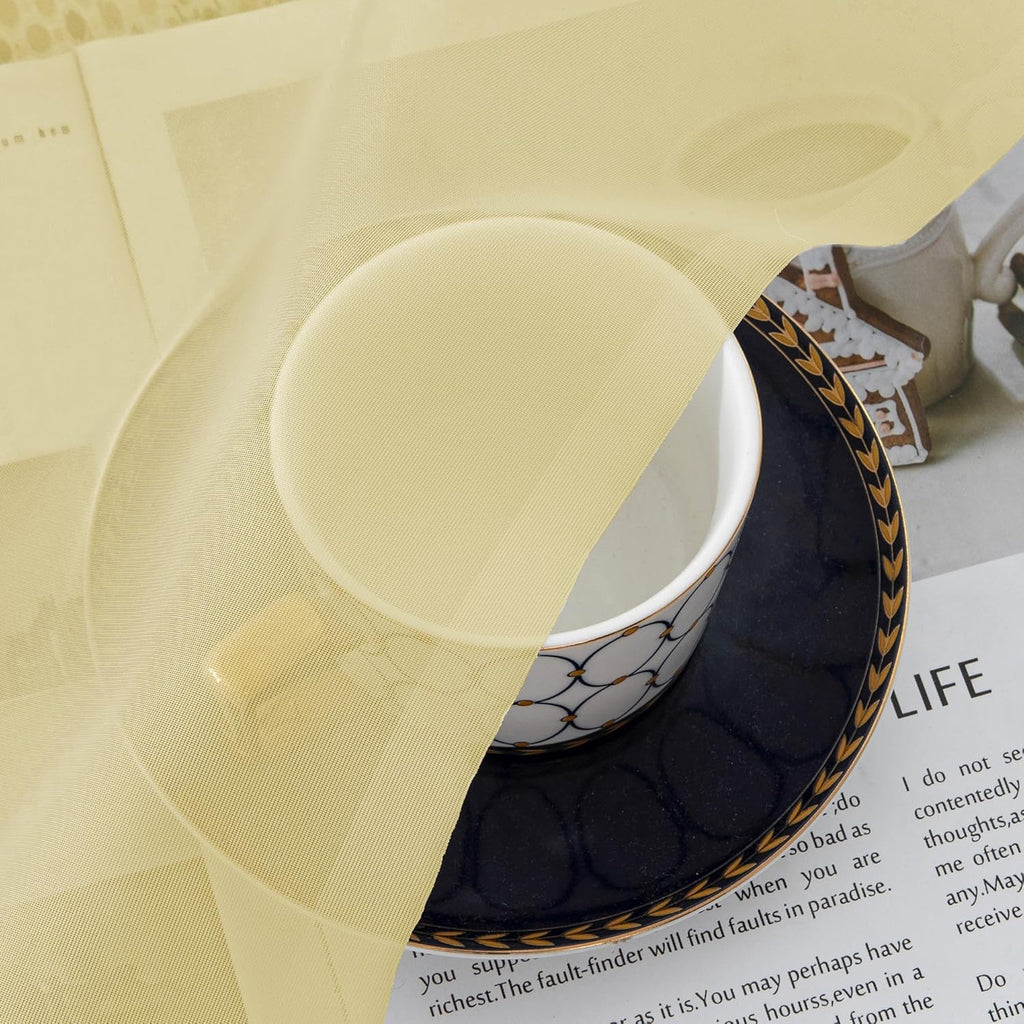 Chyhomenyc Yellow Sheer Curtains 54 Inch Long 2 Panels, Light Filtering Rod Pocket Voile Short Curtains Drapes for Living Room Bedroom Small Windows, 42Wx45L Inches