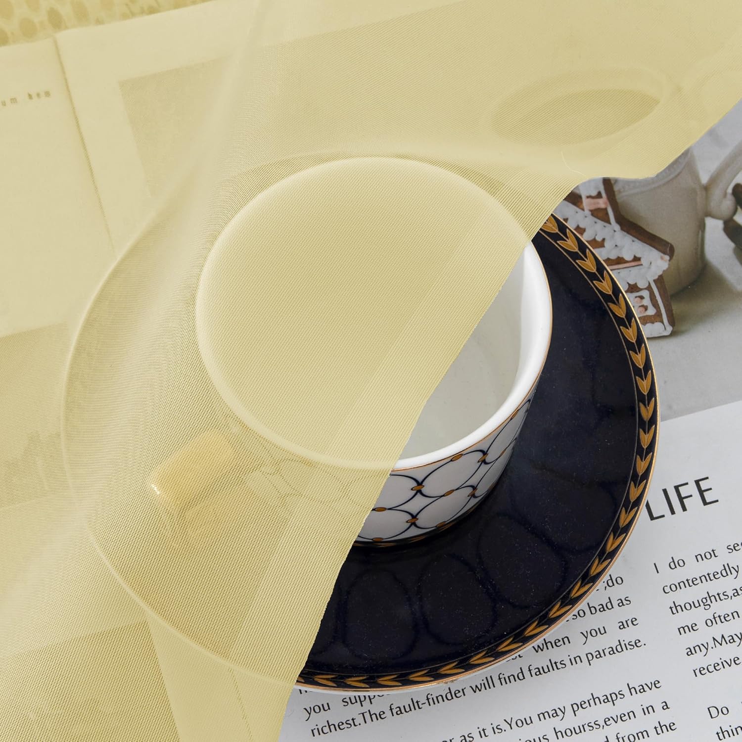 Chyhomenyc Yellow Sheer Curtains 54 Inch Long 2 Panels, Light Filtering Rod Pocket Voile Short Curtains Drapes for Living Room Bedroom Small Windows, 42Wx45L Inches