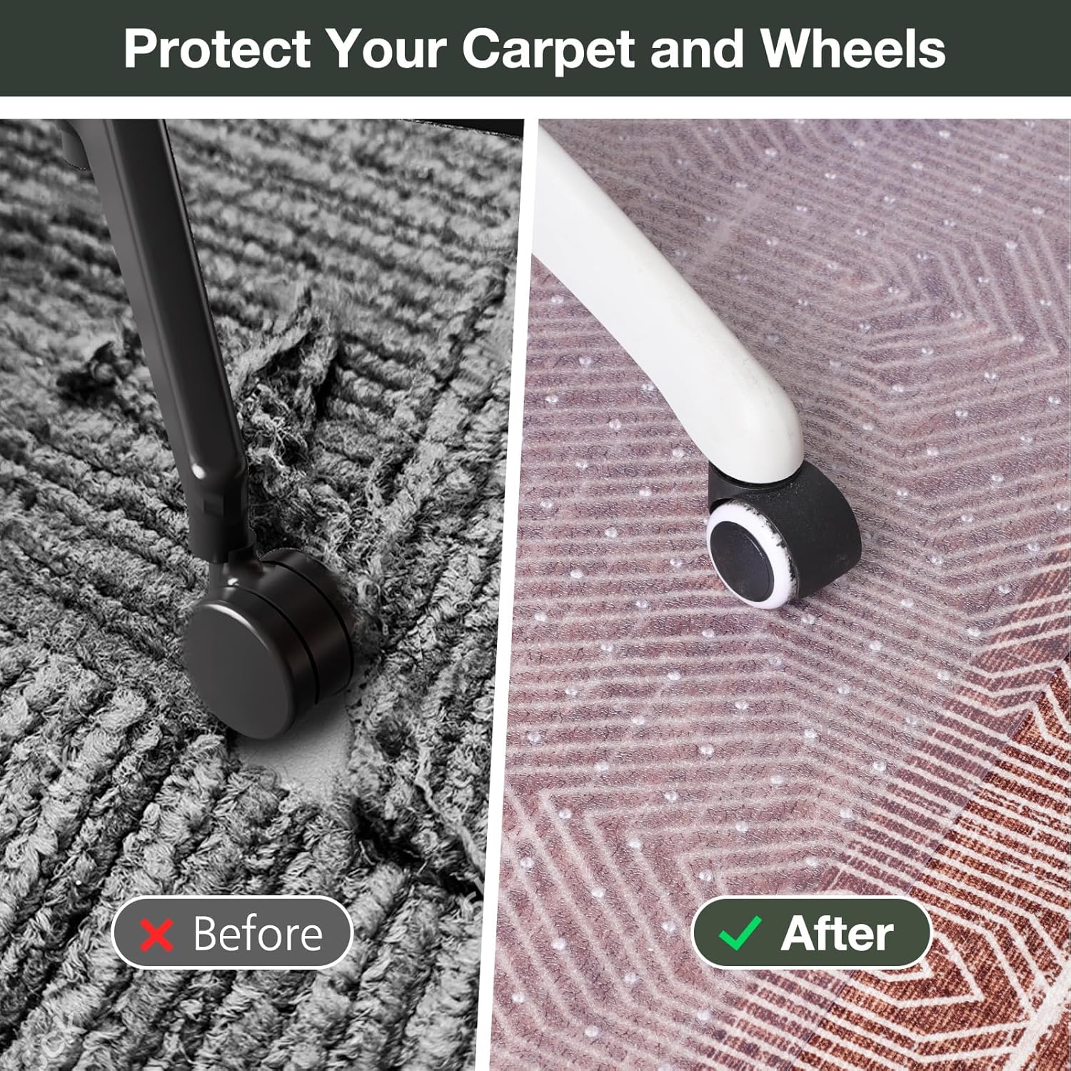 Chair Mat for Carpet, 45" x 53" Easy Glide Desk Chair Mat for Carpeted Floors, Beveled Edge Vinyl Mat with Grips, Heavy Duty Carpet Protector for Home Office, Clear(with Lip)