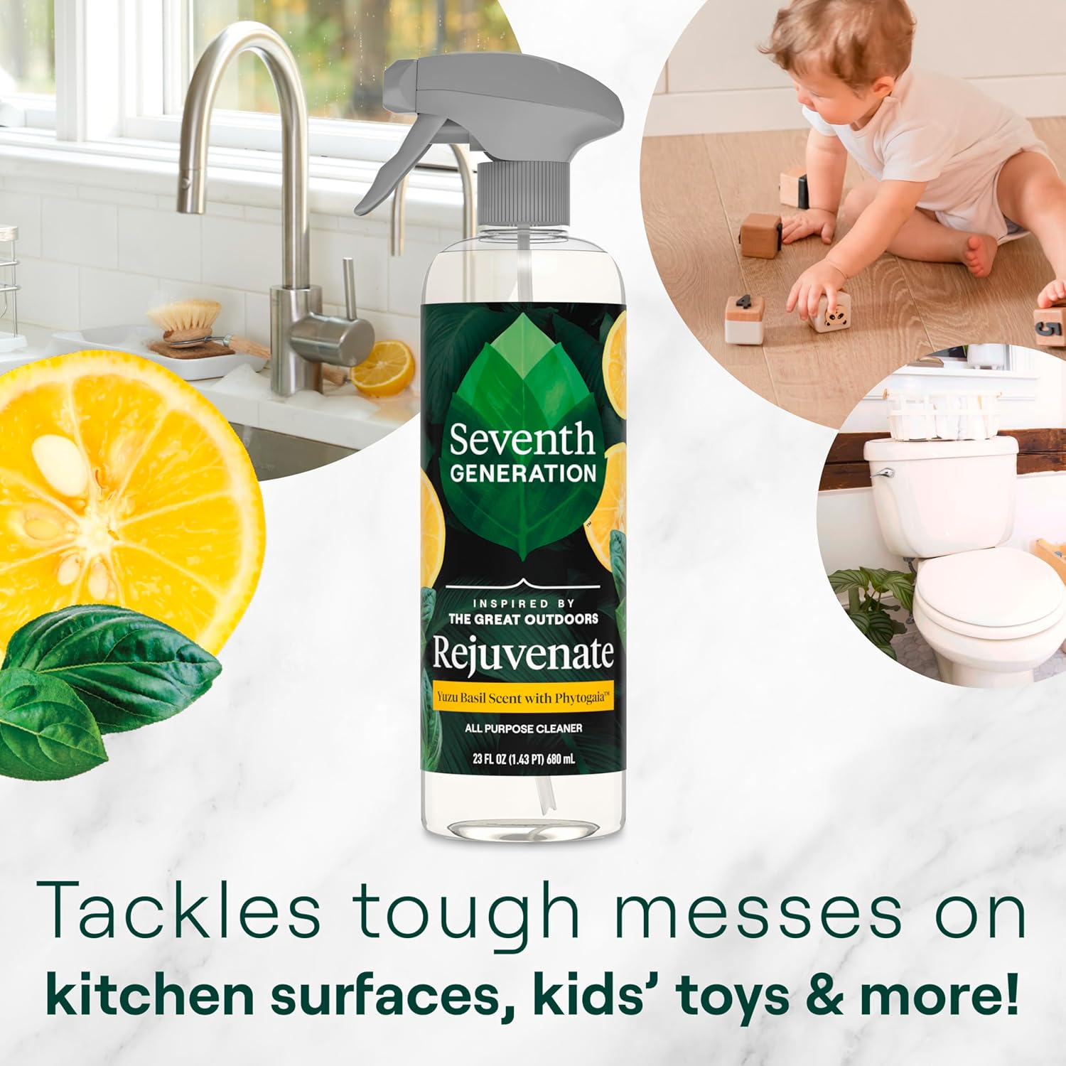 Seventh Generation All Purpose Cleaner Rejuvenating Yuzu Basil, For All Surfaces, 23 fl oz, Pack of 4