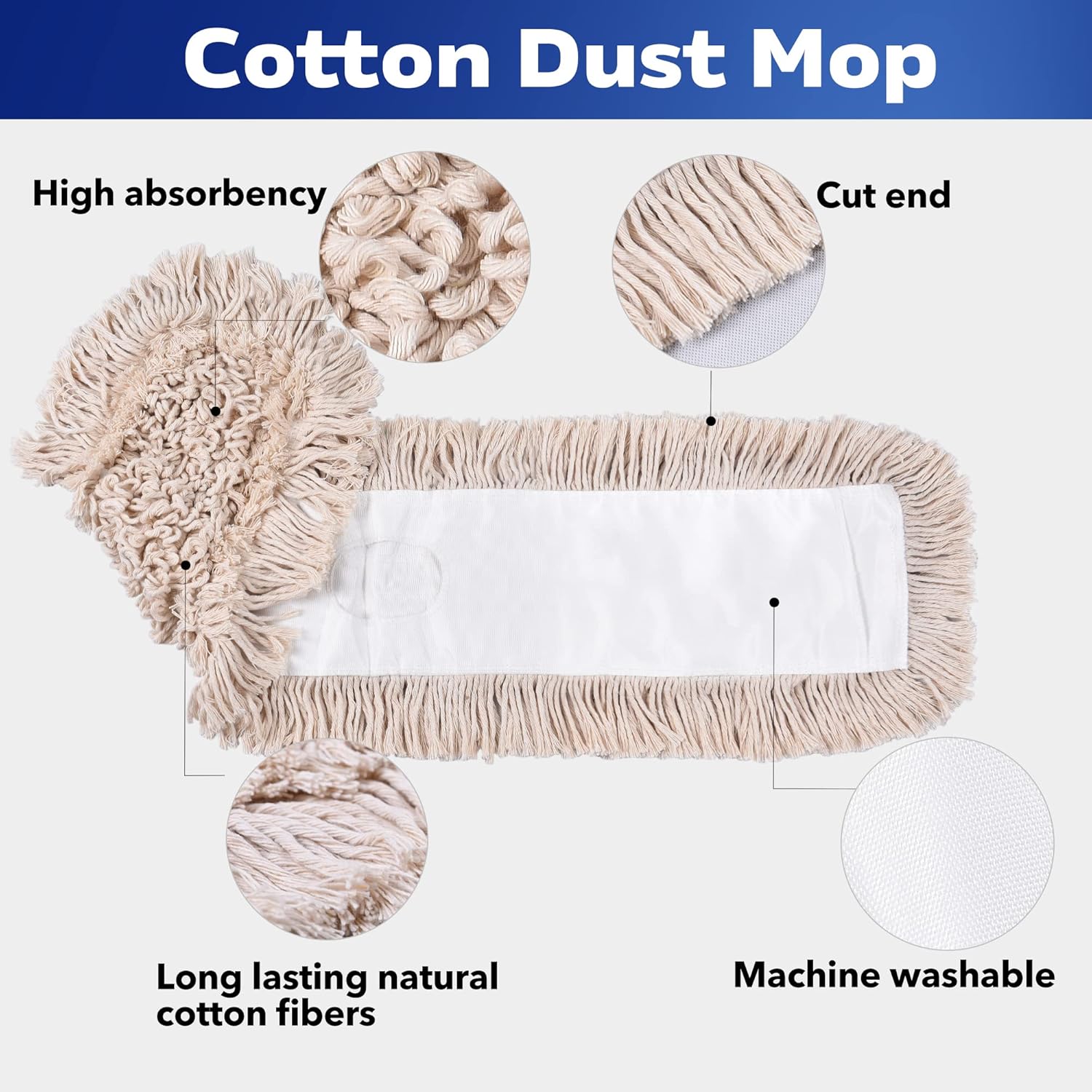 Matthew Cleaning 36'' Cotton Dust Mop Refill Washable Thick Tufted Replacement Heads for Residential & Commercial Use Fit All 36'' Dust Mop Frames, Hardwood, Laminate, Concrete Floors 6 Pack