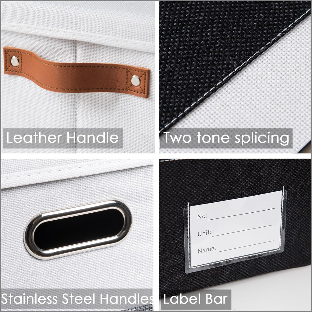 PRANDOM Foldable Storage Bins with Handles [3-Pack] Fabric Collapsible Storage Boxes Baskets Cubes Containers with Handles for Closet Living Room Bedroom (Black & White 14.9x9.8x8.3'')