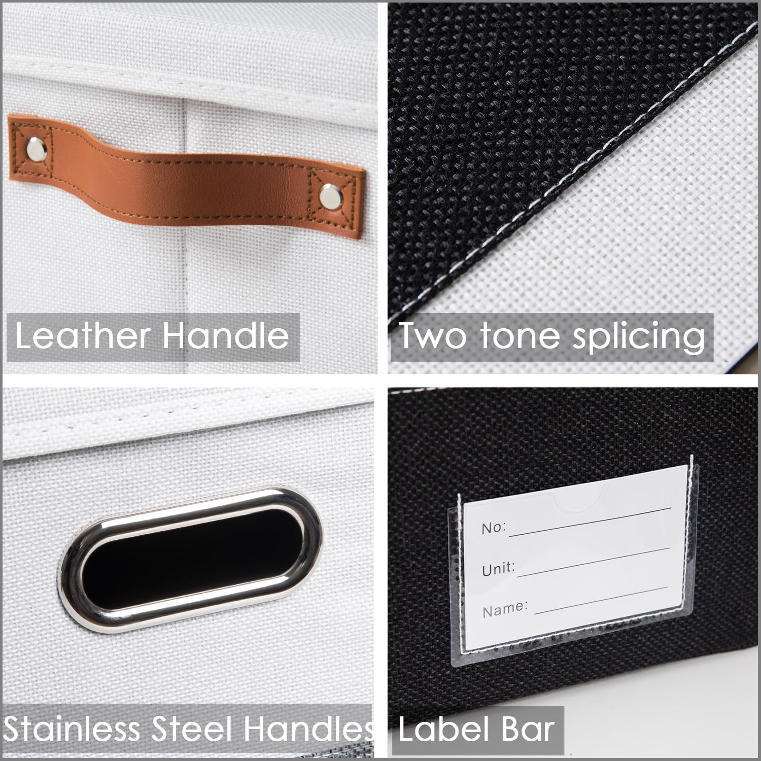 PRANDOM Foldable Storage Bins with Handles [3-Pack] Fabric Collapsible Storage Boxes Baskets Cubes Containers with Handles for Closet Living Room Bedroom (Black & White 14.9x9.8x8.3'')