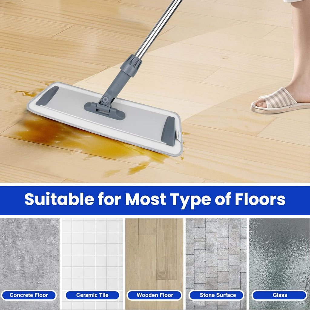 Microfiber Flat Mop for Floor Cleaning - Wet & Dry Mop for Hardwood, Vinyl, Tile Floors with 4 Reusable Washable Pads, Stainless Steel Adjustable Handle, 360° Rotatable Head