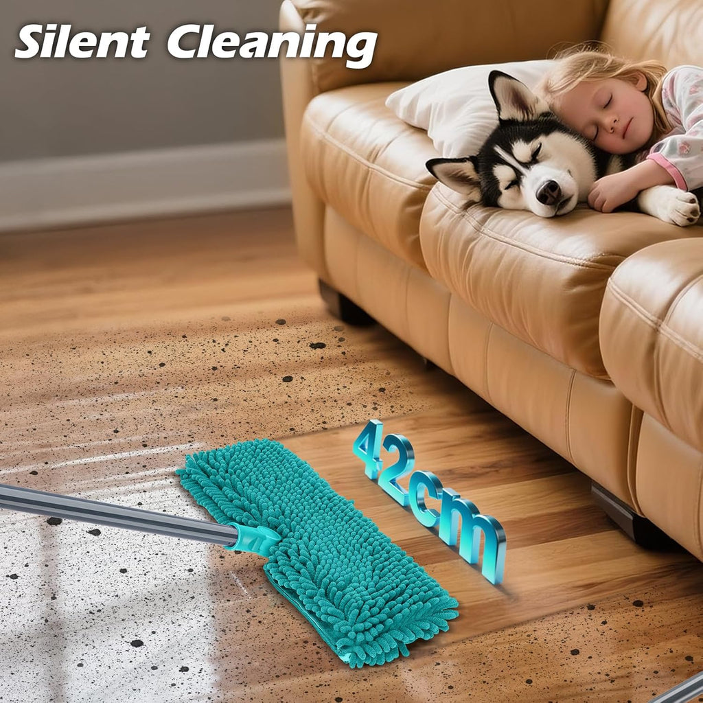 MASTERTOP Microfiber Flat Mop, Double-Sided Dust Mop with 4 Wet & Dry Pads, Floor Mop with Extension Stainless Steel Handle for Cleaning Hardwood, Vinyl, Laminate