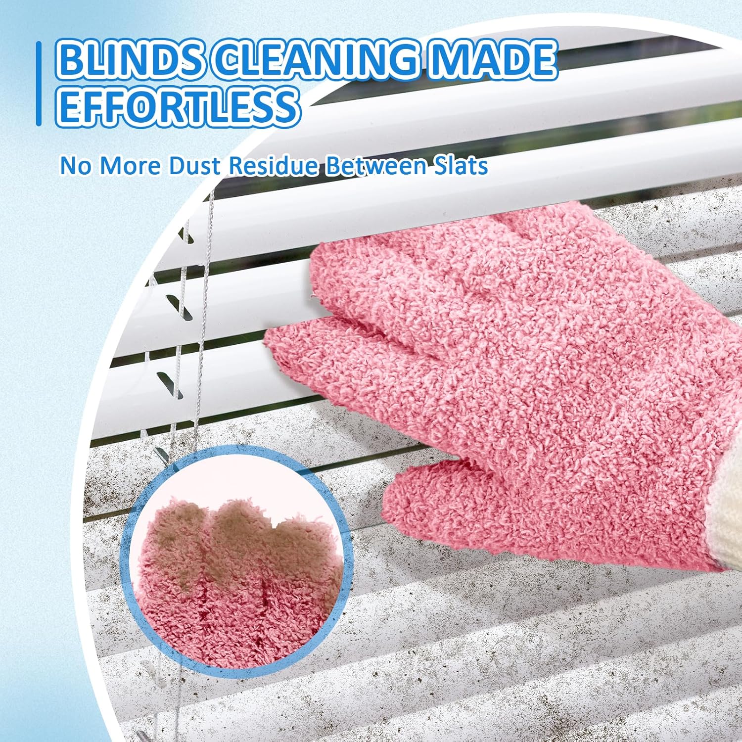 MIG4U Microfiber Dusting Gloves House Cleaning Glove for Blinds, Windows, Shutters, Furniture, and Car, Reusable Lint-Free Pink 2 Pairs S/M