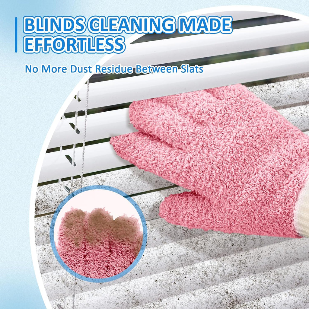 MIG4U Microfiber Dusting Gloves House Cleaning Glove for Blinds, Windows, Shutters, Furniture, and Car, Reusable Lint-Free Pink 2 Pairs S/M