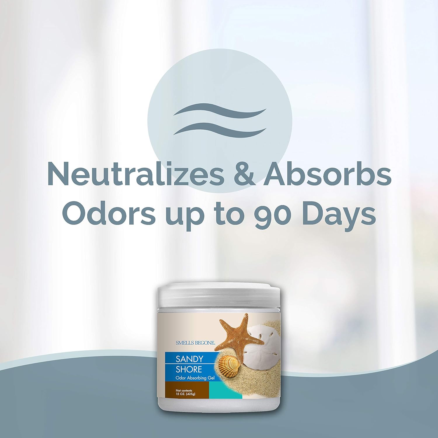 SMELLS BEGONE Air Freshener Odor Absorber Gel - 15 oz, Pack of 2 - Absorbs and Eliminates Odor in Pet Areas, Bathrooms, Cars, & Boats - Made with Essential Oils - Sandy Shore Scent