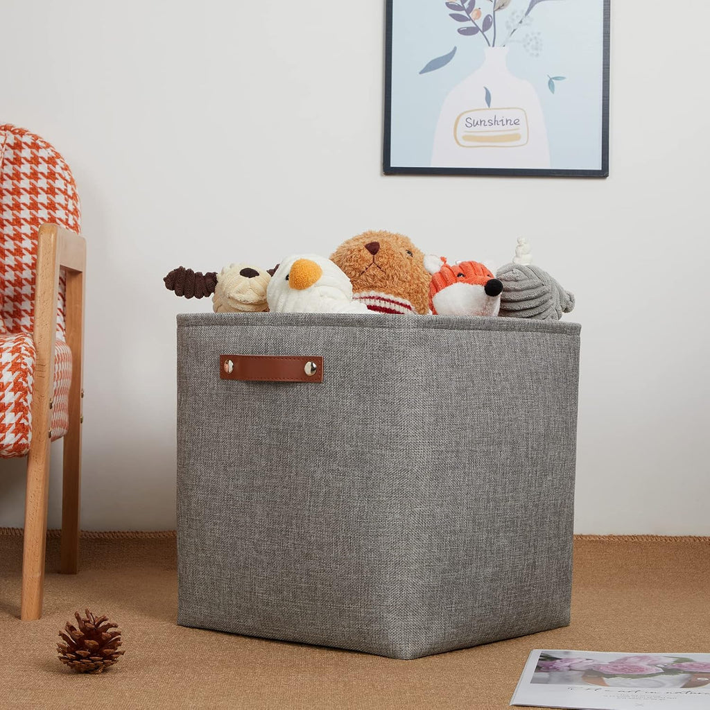 DULLEMELO Cube Storage Boxes,13 inch Fabric Baskets Closet Storage Bins for Home Organization and Storage,Stackale Gift Baskets Empty for Nursery Clothes Toys Kids Storage(Grey)