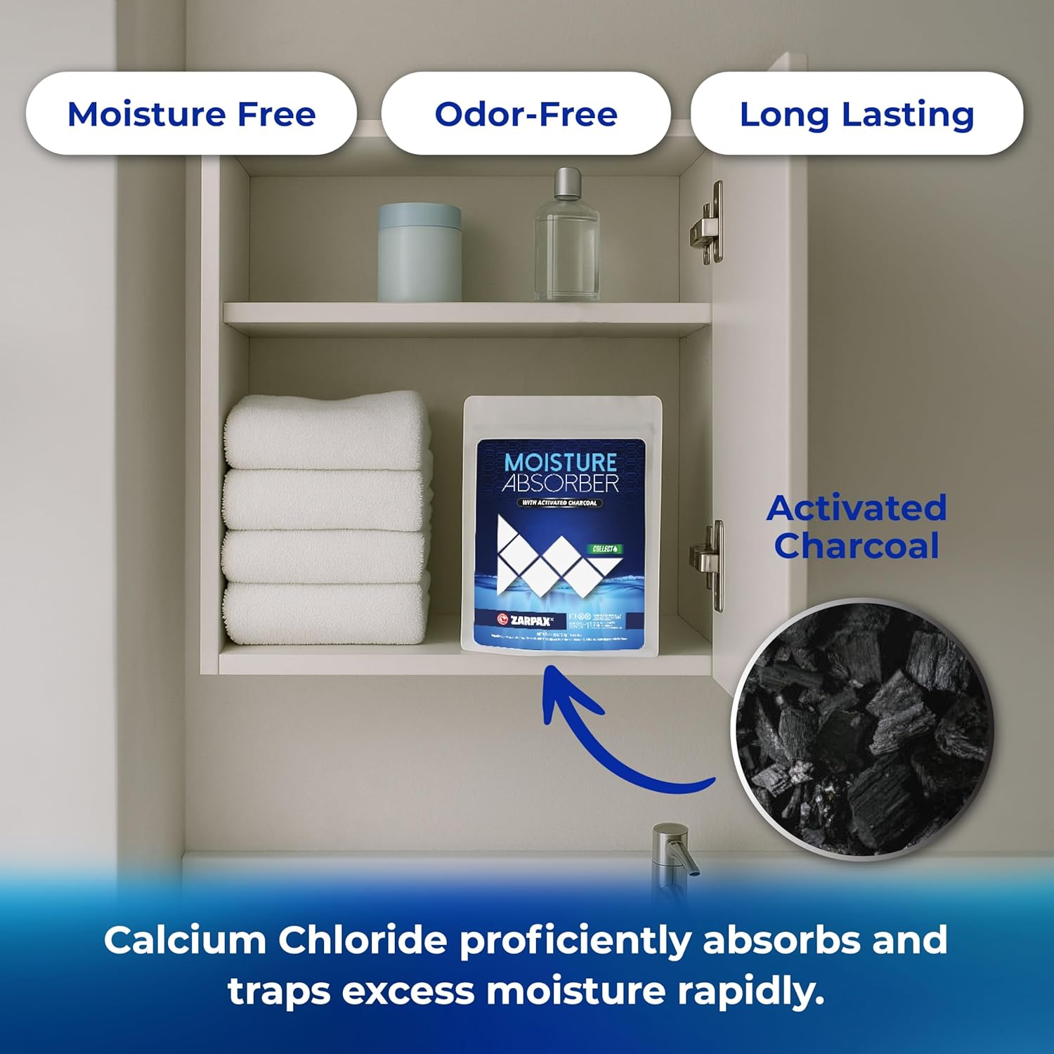 Moisture Absorber Sachets Activated Charcoal 7.5 oz/212g - Remove Excess Moisture In Air & Odor - Desiccant Dehumidifier for Closet, Drawer, Storage - Dampness & Humidity Control - Set of 5