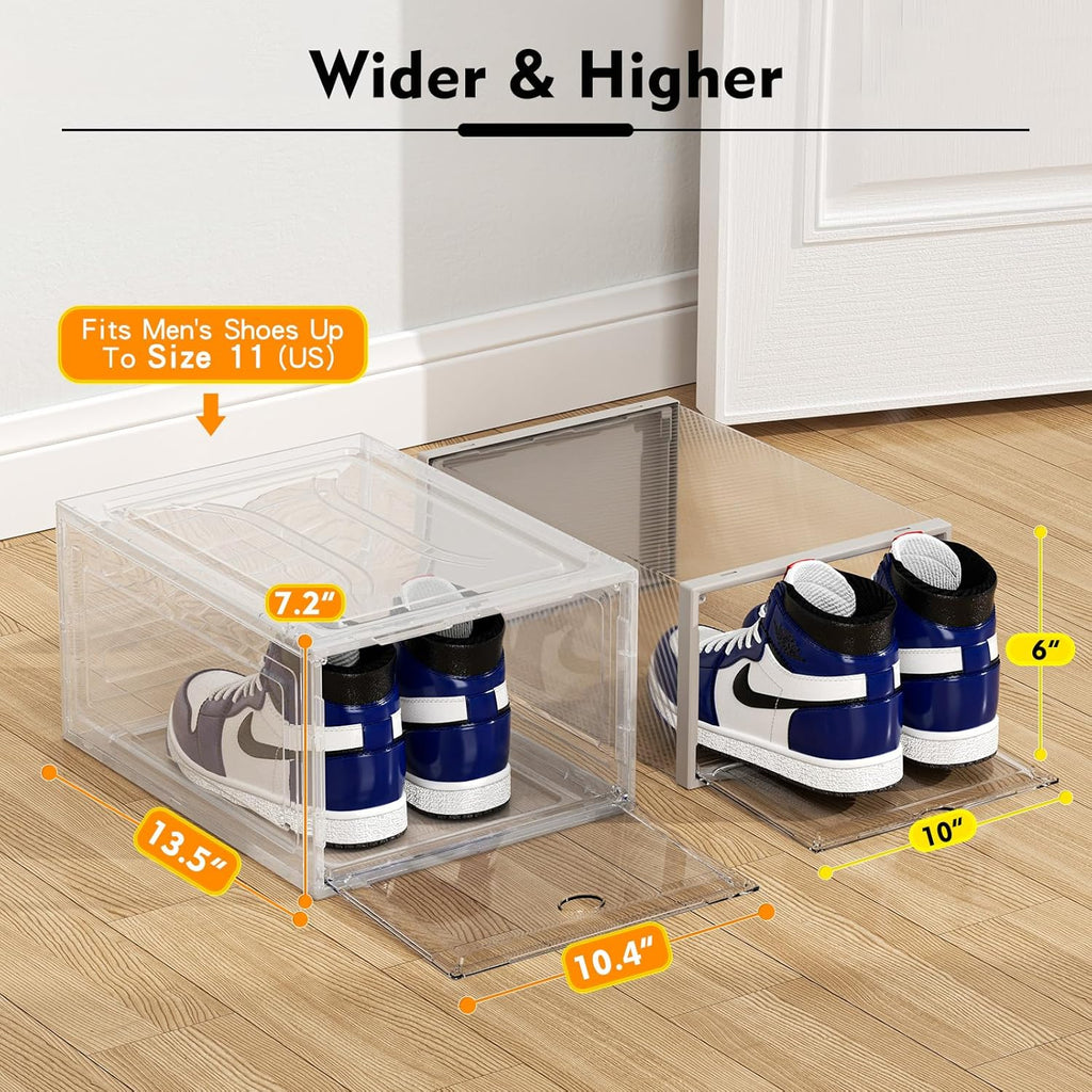 12 Pack Upgrade Harder Solid Plastic Shoe Organizer, Shoe Boxes Clear Stackable, Sneaker Storage for Closet, Shoe Display Case
