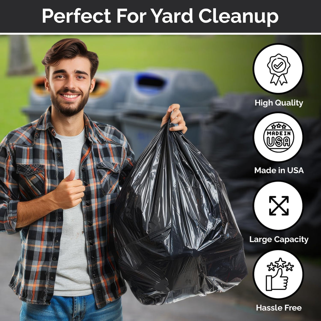 100 Count 55-60 Gallon Trash Bags, Sturdy & Tear-Resistant Commercial Can Liners | Large Black Garbage Bags for Commercial, Lawn & Leaf Use | Made in the USA
