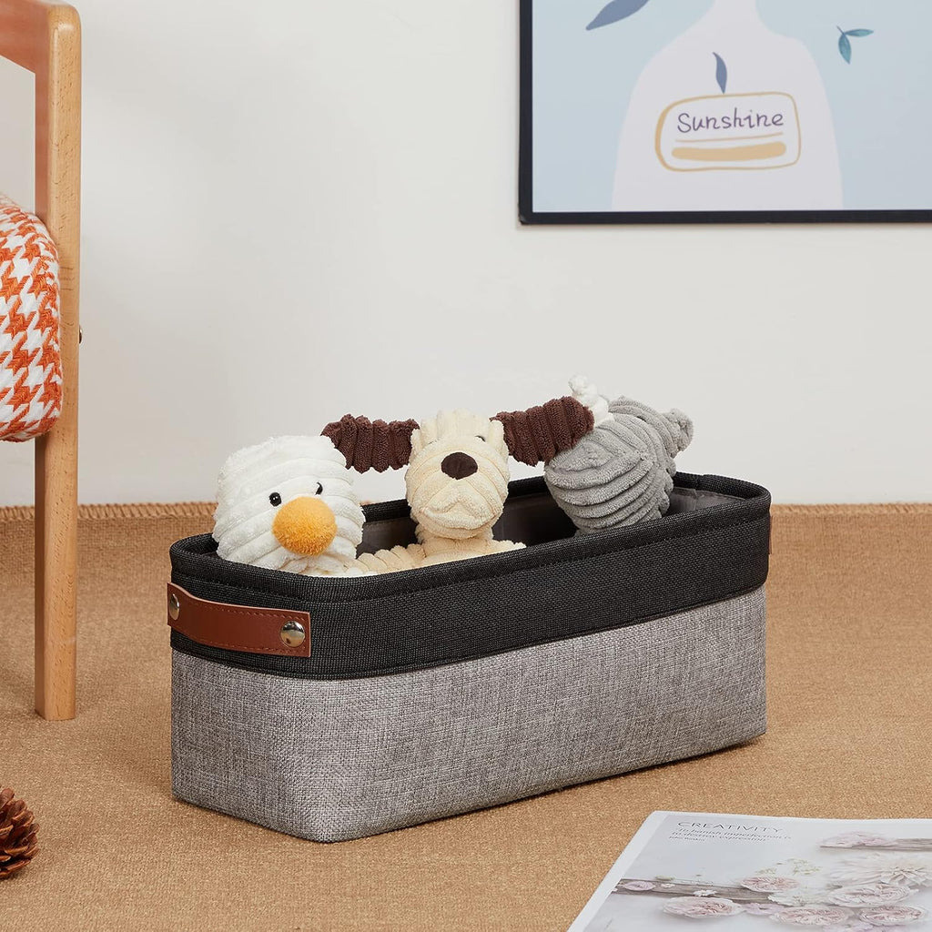 DULLEMELO Small Bathroom Baskets for Toilet Fabric Storage Baskets 2 Pack - 15"x6"x5.5" Foldable Fabric Organizer for Storage Decorative Storage Bins for Home,Closet(Black&Grey)