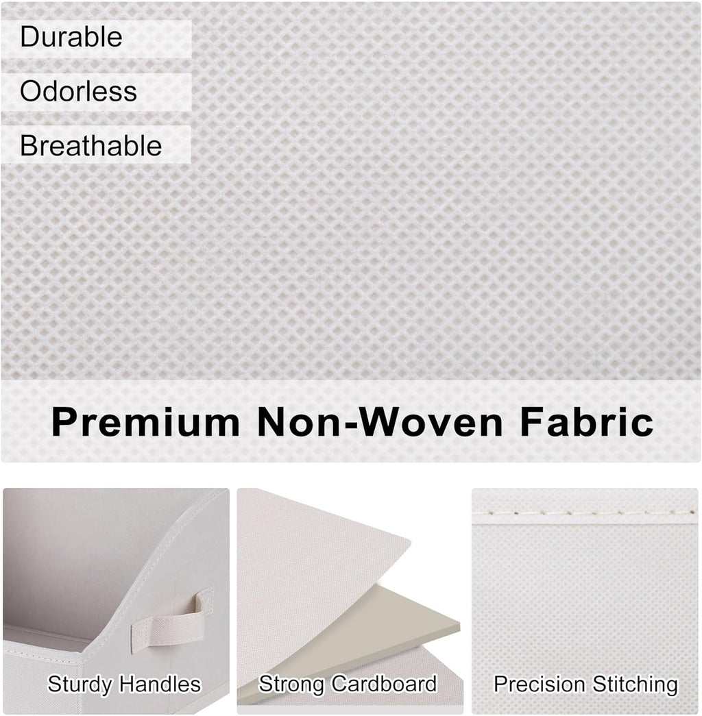 WUIKE Closet Storage Bins, Large Trapezoid Storage Boxes with Handles, Fabric Storage Baskets for Organizing Clothes, Sheets, Blankets, Decorative Storage Bins, White & Beige